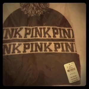 Pink!  Maroon and white beanie hat with Pom